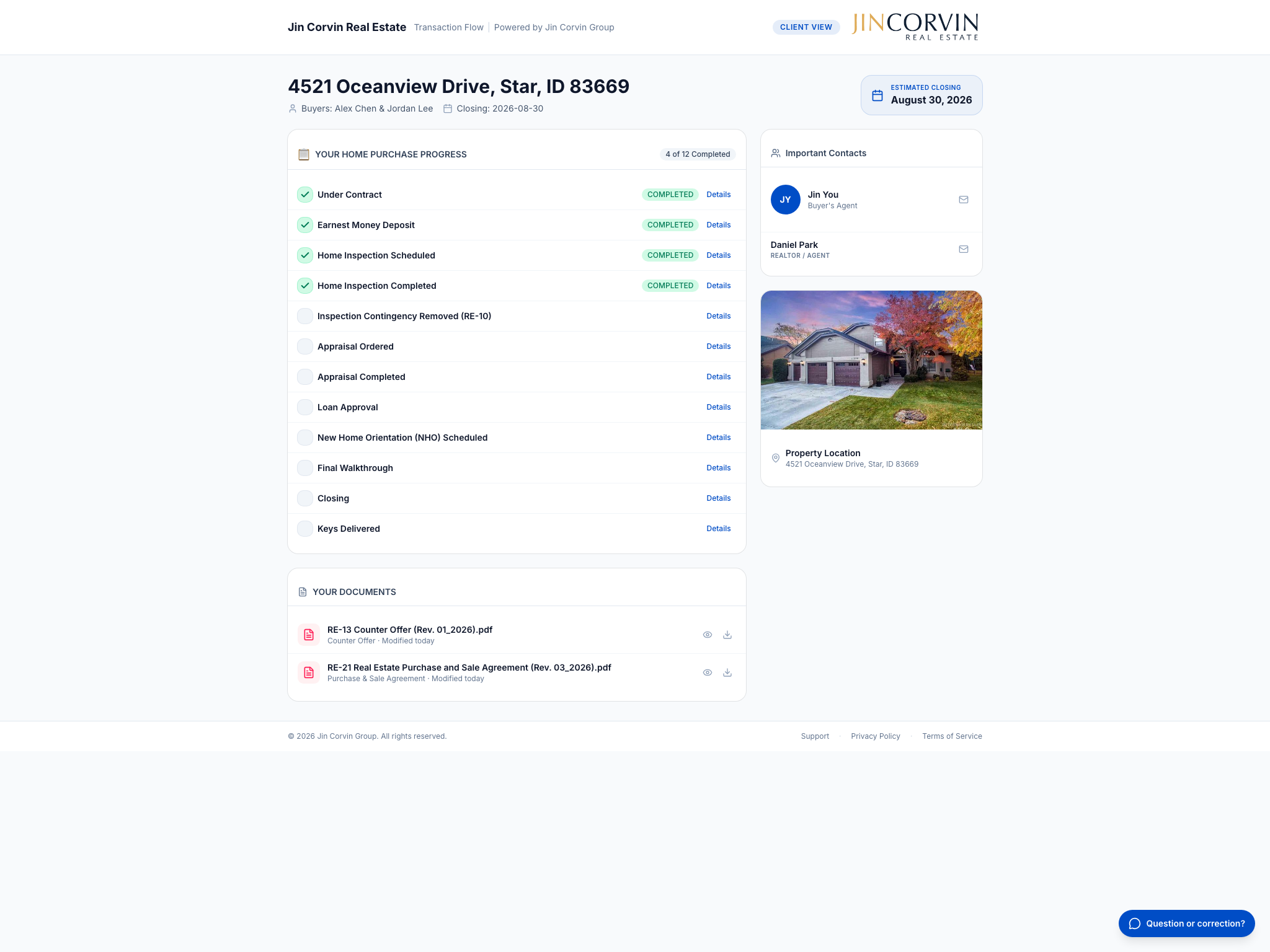 RealClose.io client portal — buyer view